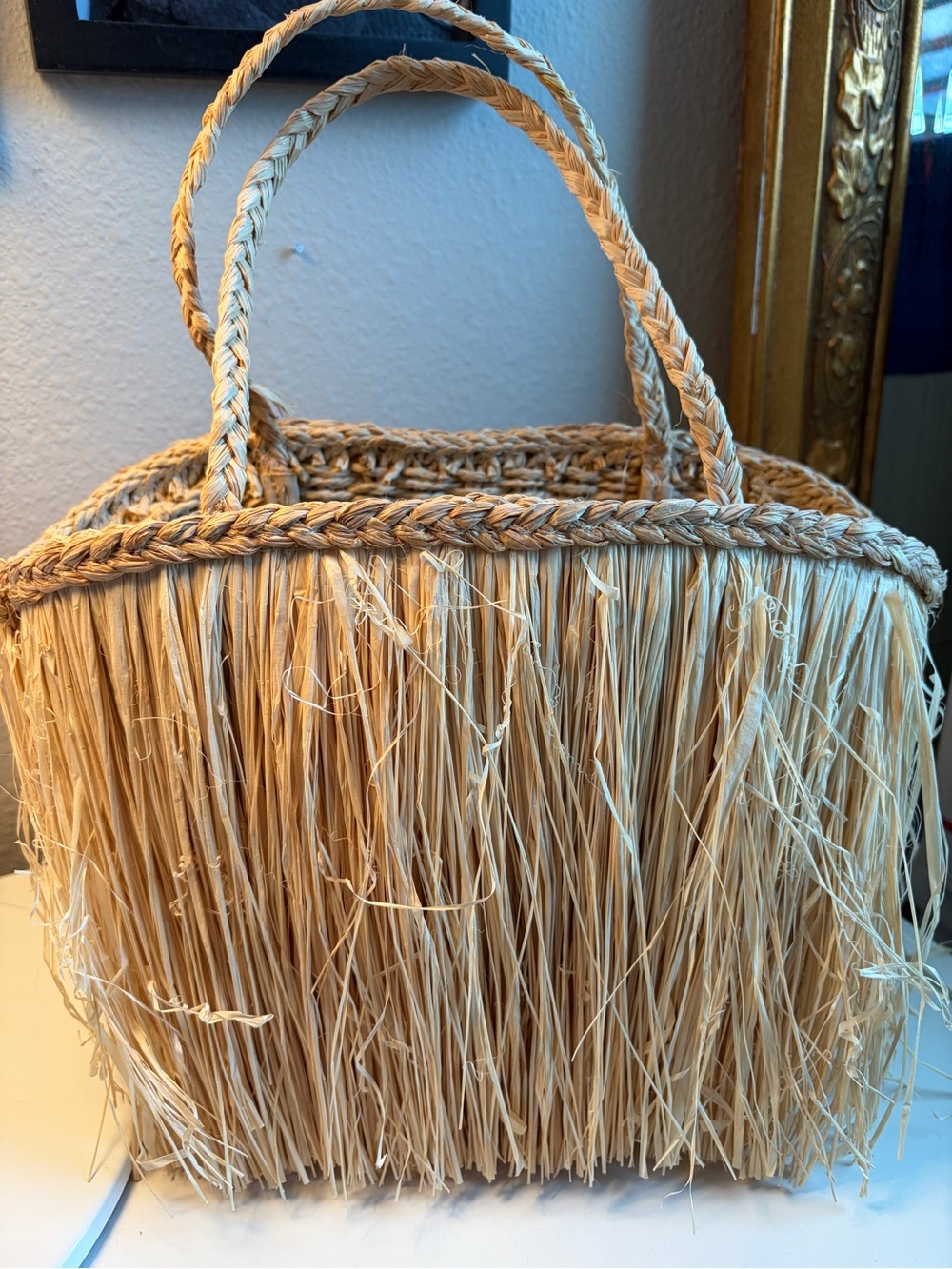 H&M Natural Straw Raffia Fringe Tote NWT